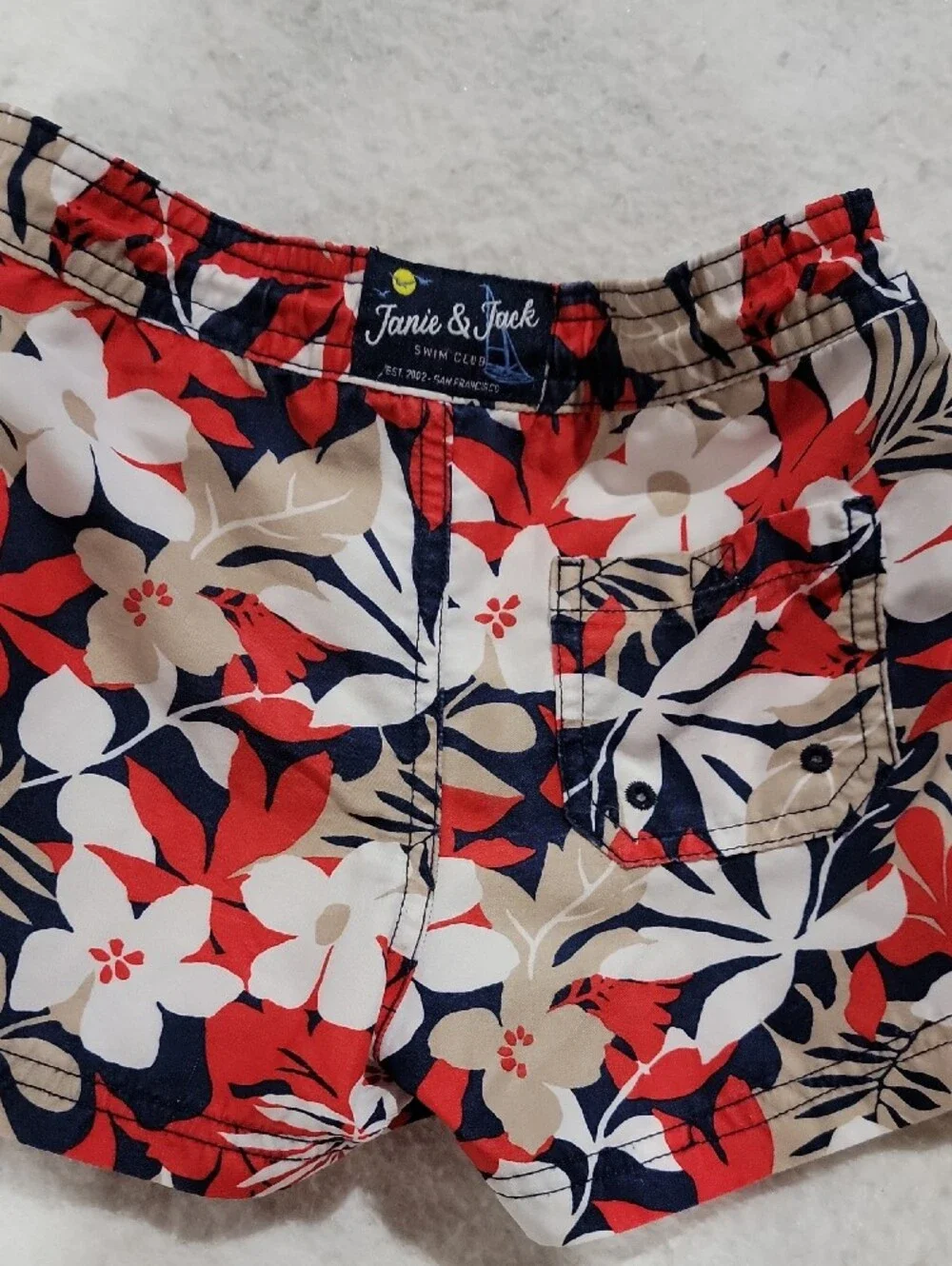 Janie and Jack Red Navy Cream Floral Drawstring Bermuda Shorts
